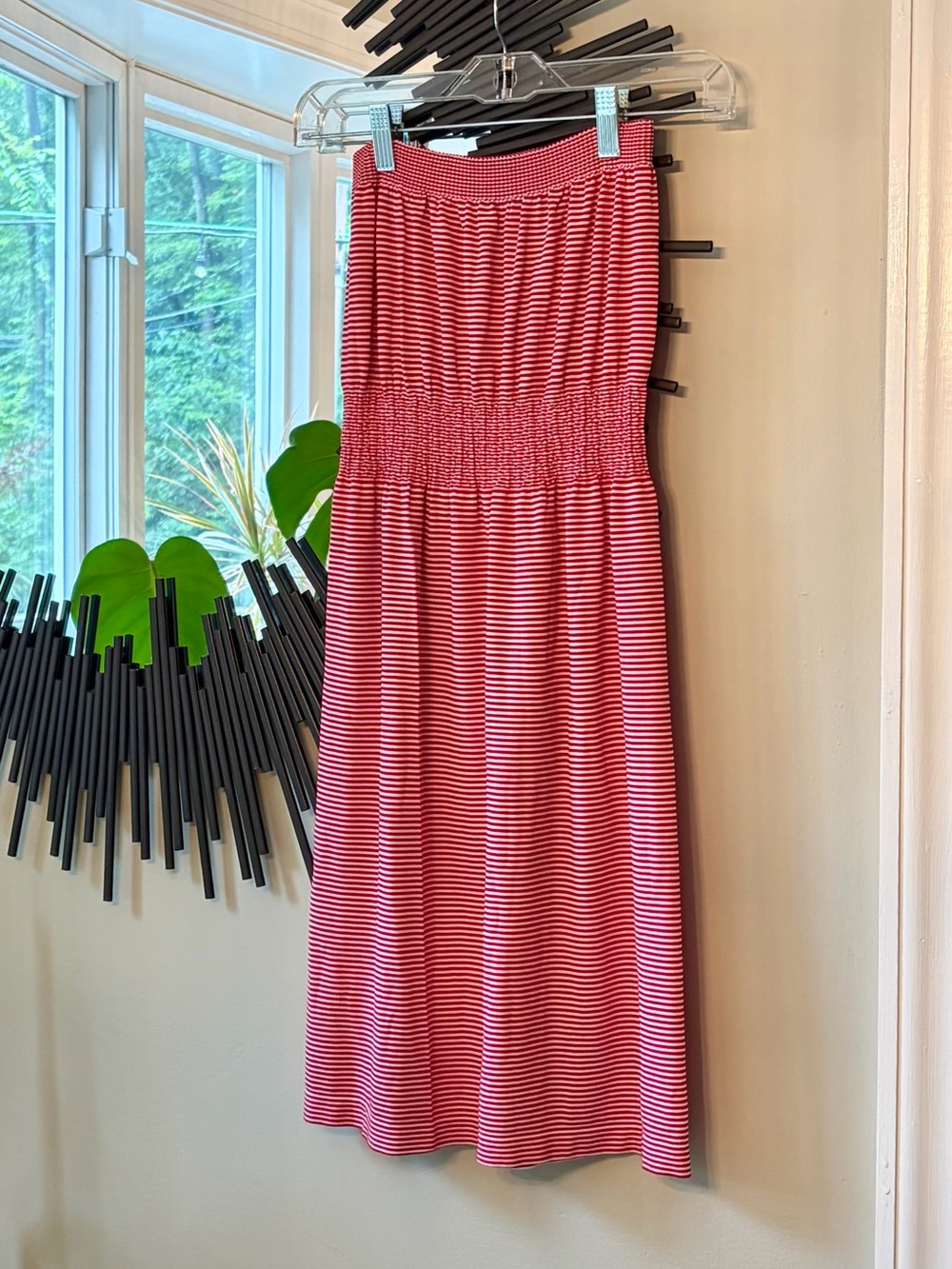 Angie Red & White Striped Strapless Midi Dress Cover Up